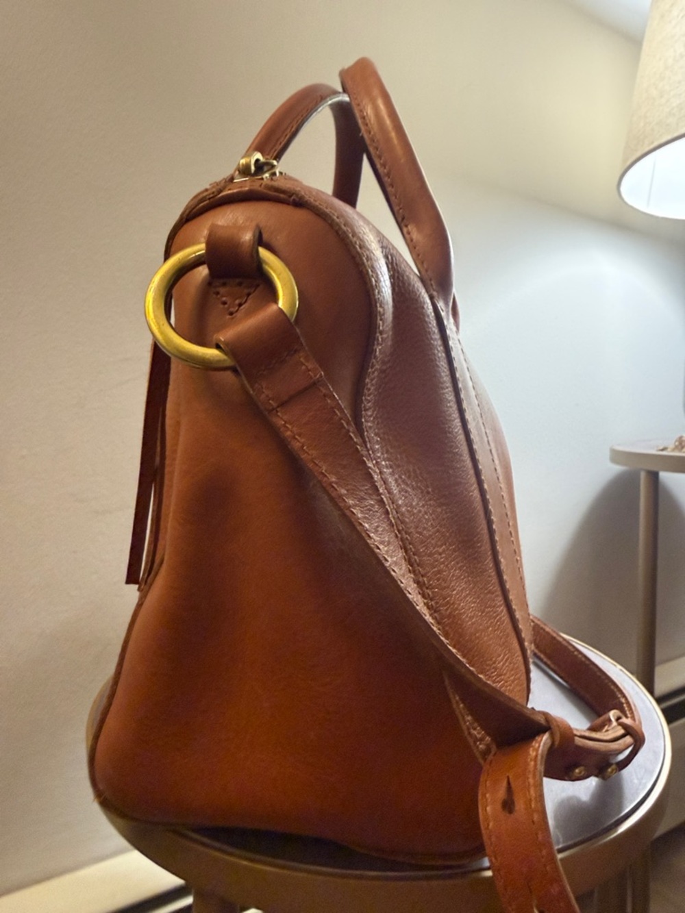 Madewell The Prague satchel crossbody in a cognac brown leather. - Picture 4 of 16